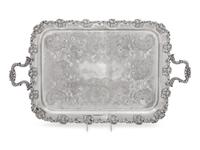 Two Large Decorative Silver-Plate Serving Trays