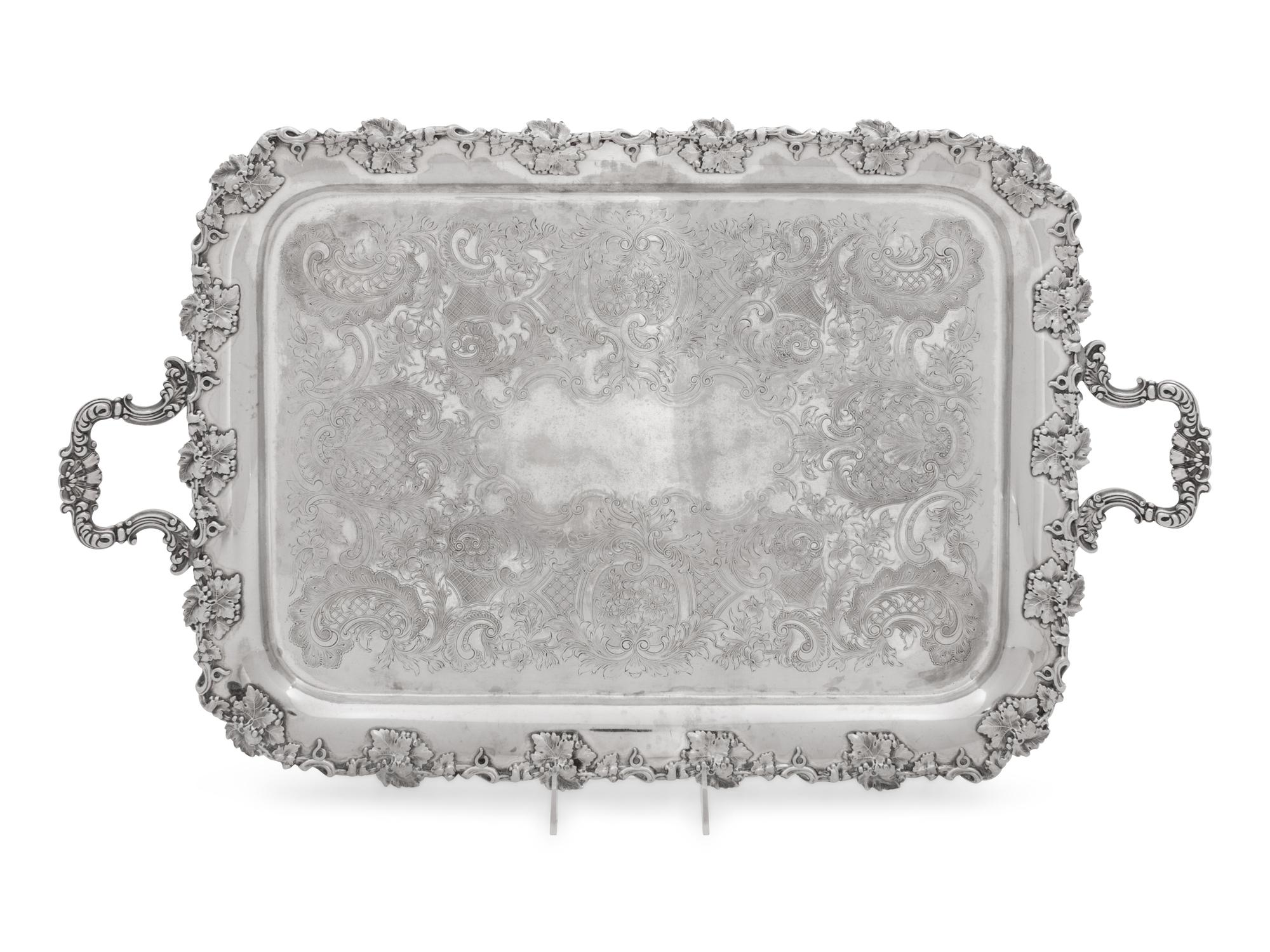 Two Large Decorative Silver-Plate Serving Trays