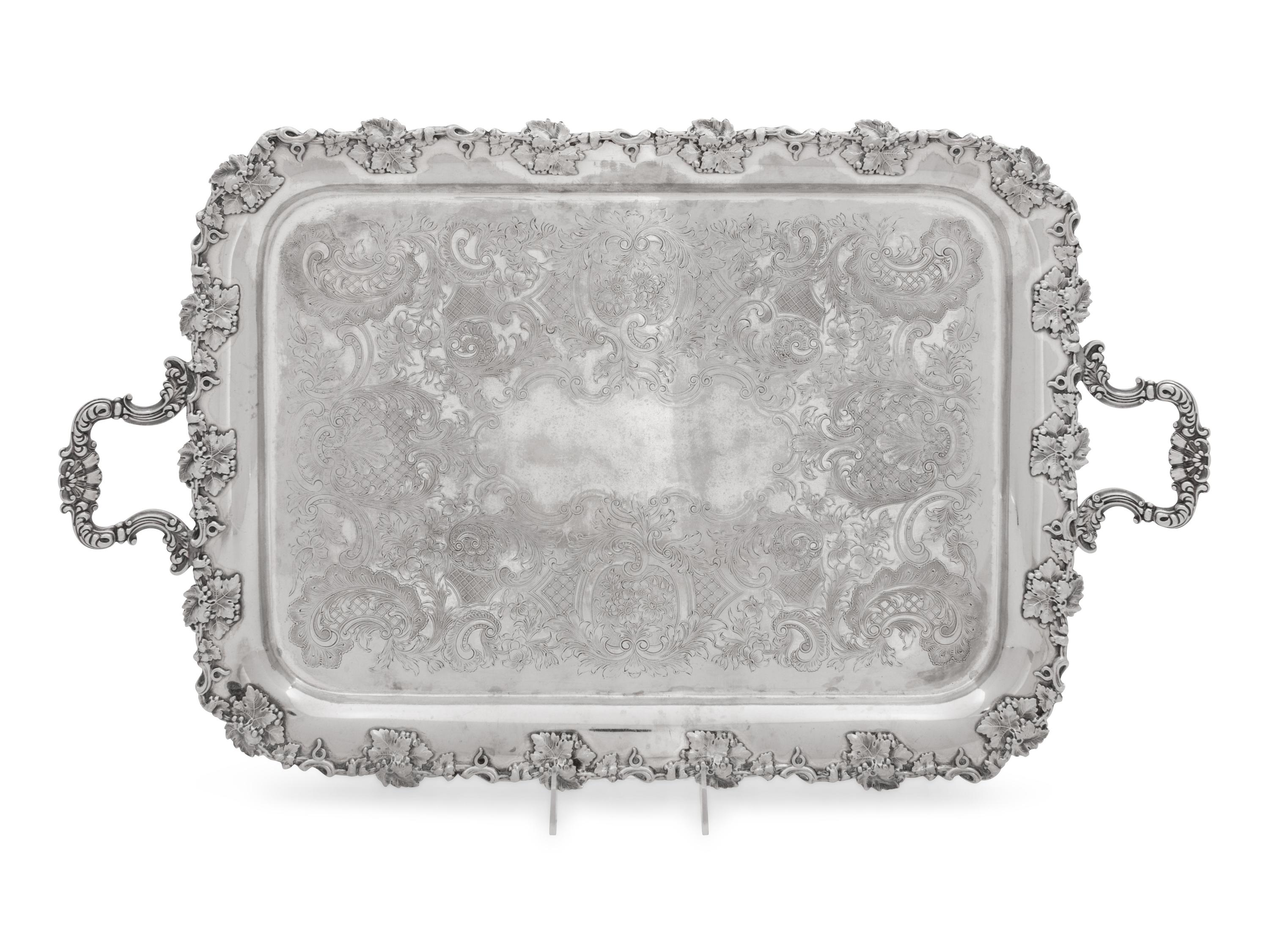 Two Large Decorative Silver-Plate Serving Trays