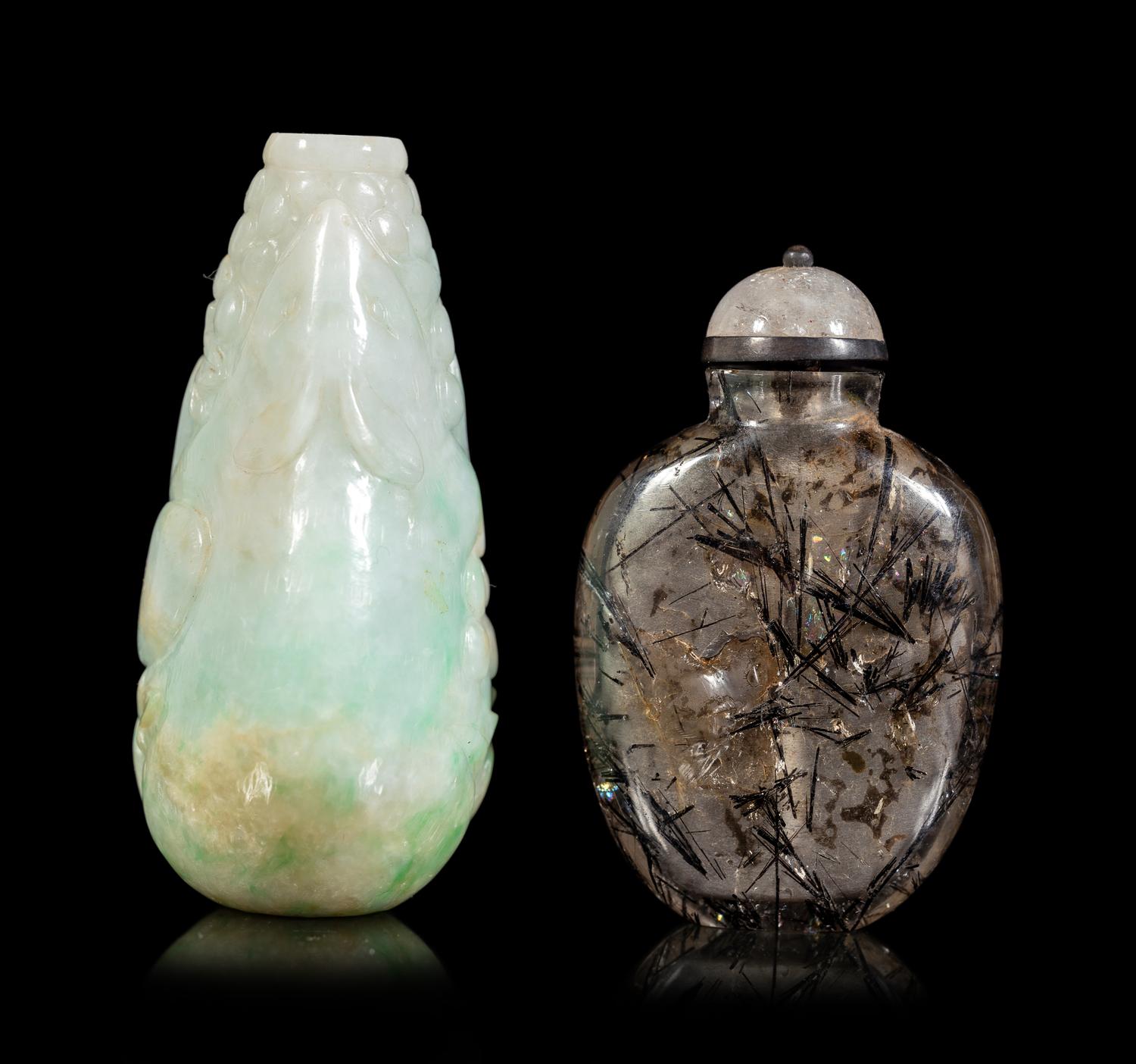 Two Carved Precious Stone Snuff Bottles
