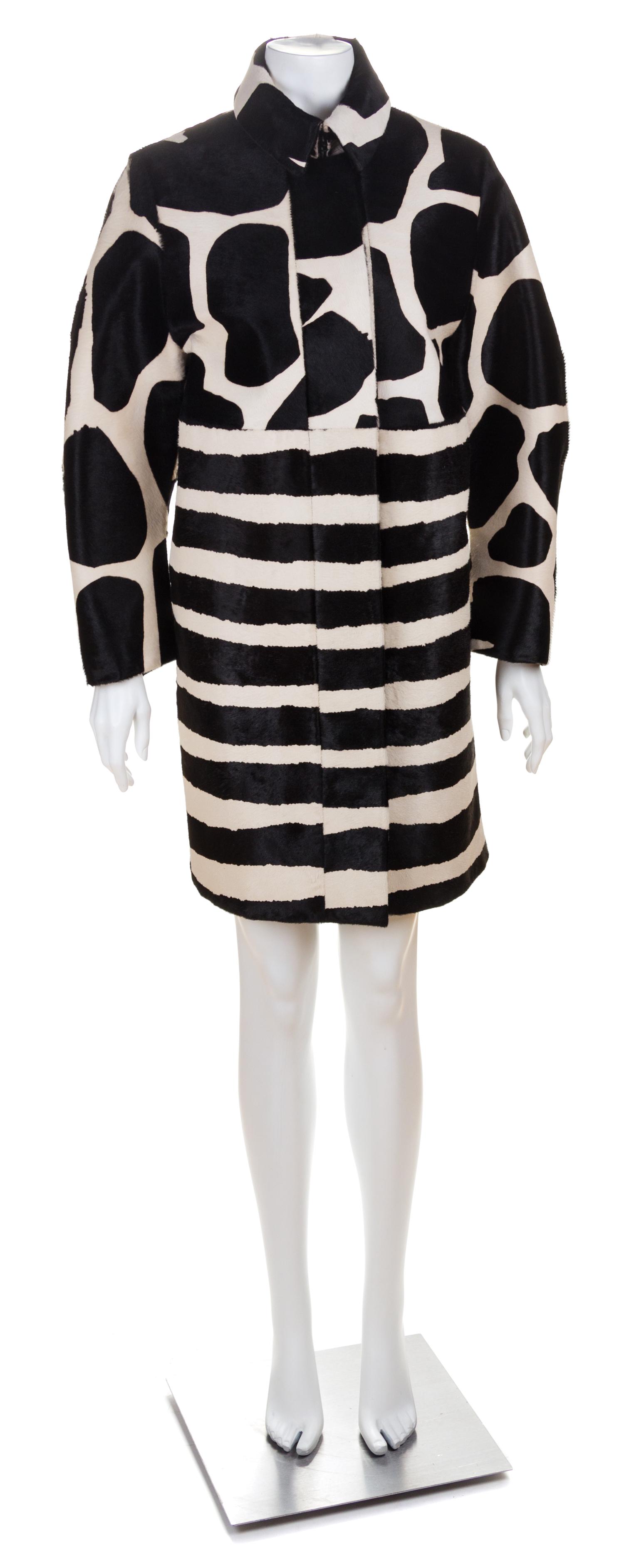 A Burberry Prorsum Calf Hair Animal Print Coat, Size 42.