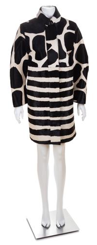 A Burberry Prorsum Calf Hair Animal Print Coat, Size 42.