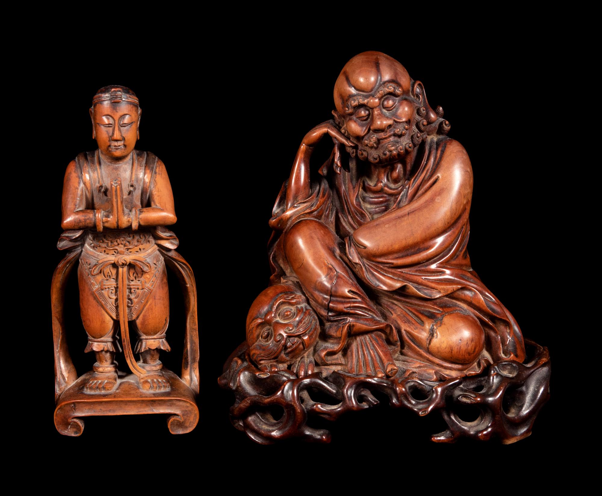 Two Chinese Carved Wood Figures