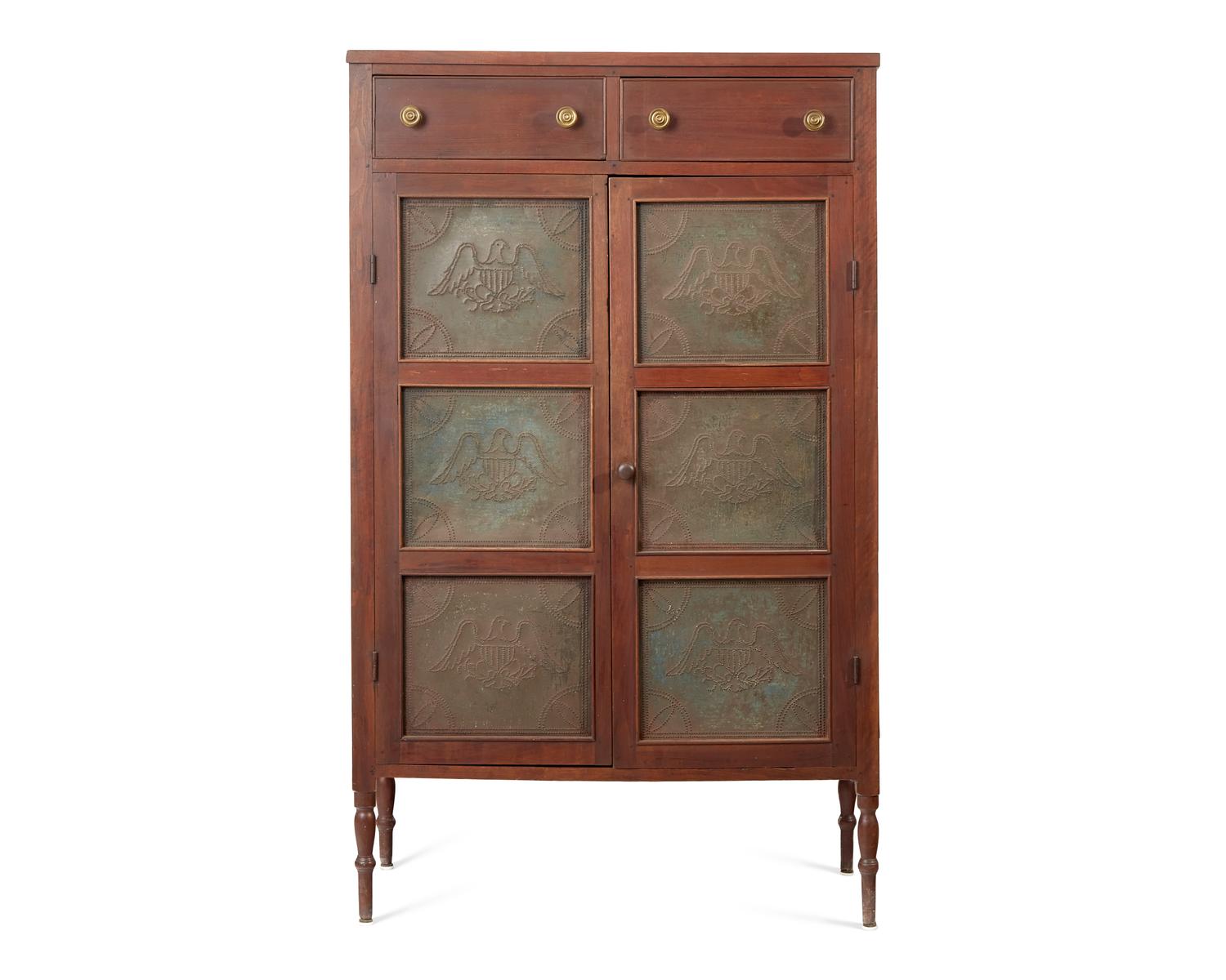 A Federal Walnut Pie Safe With Eagle-Pierced Tin Panels