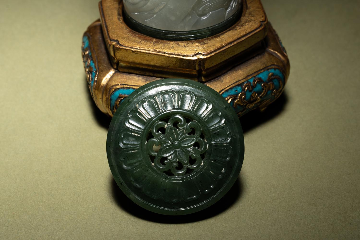 A Pair of Carved Celadon Jade Cylindrical Parfumiers