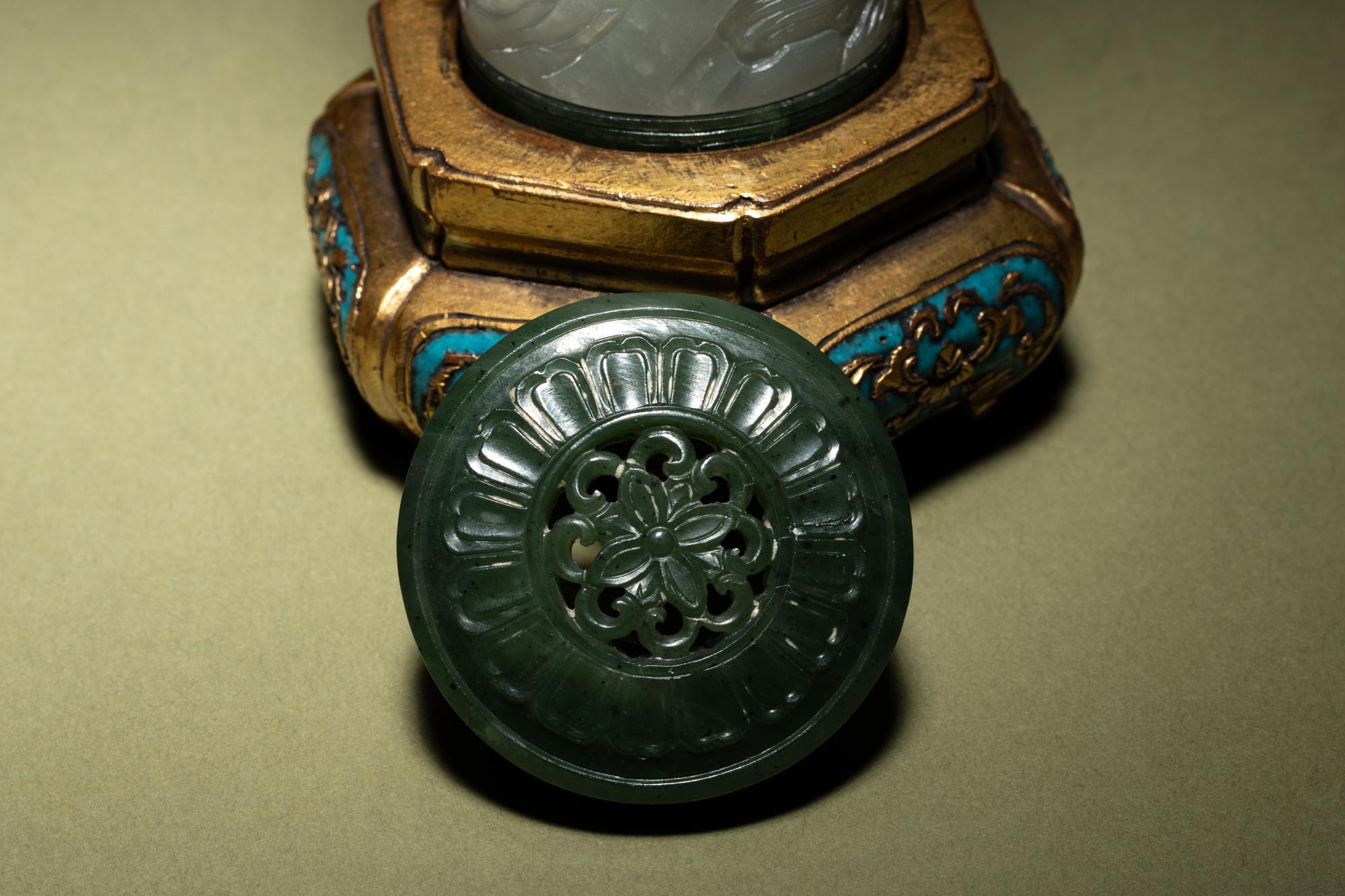 A Pair of Carved Celadon Jade Cylindrical Parfumiers