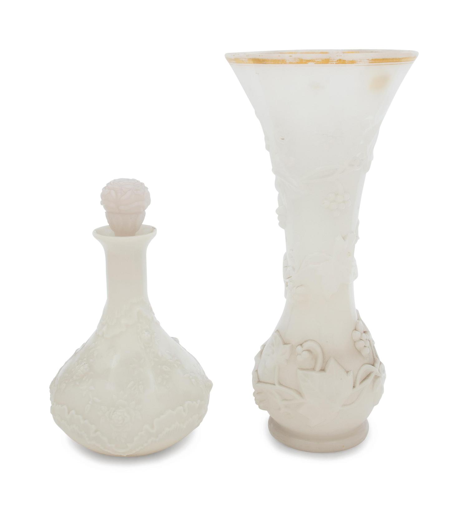 Two Pressed White Glass Articles