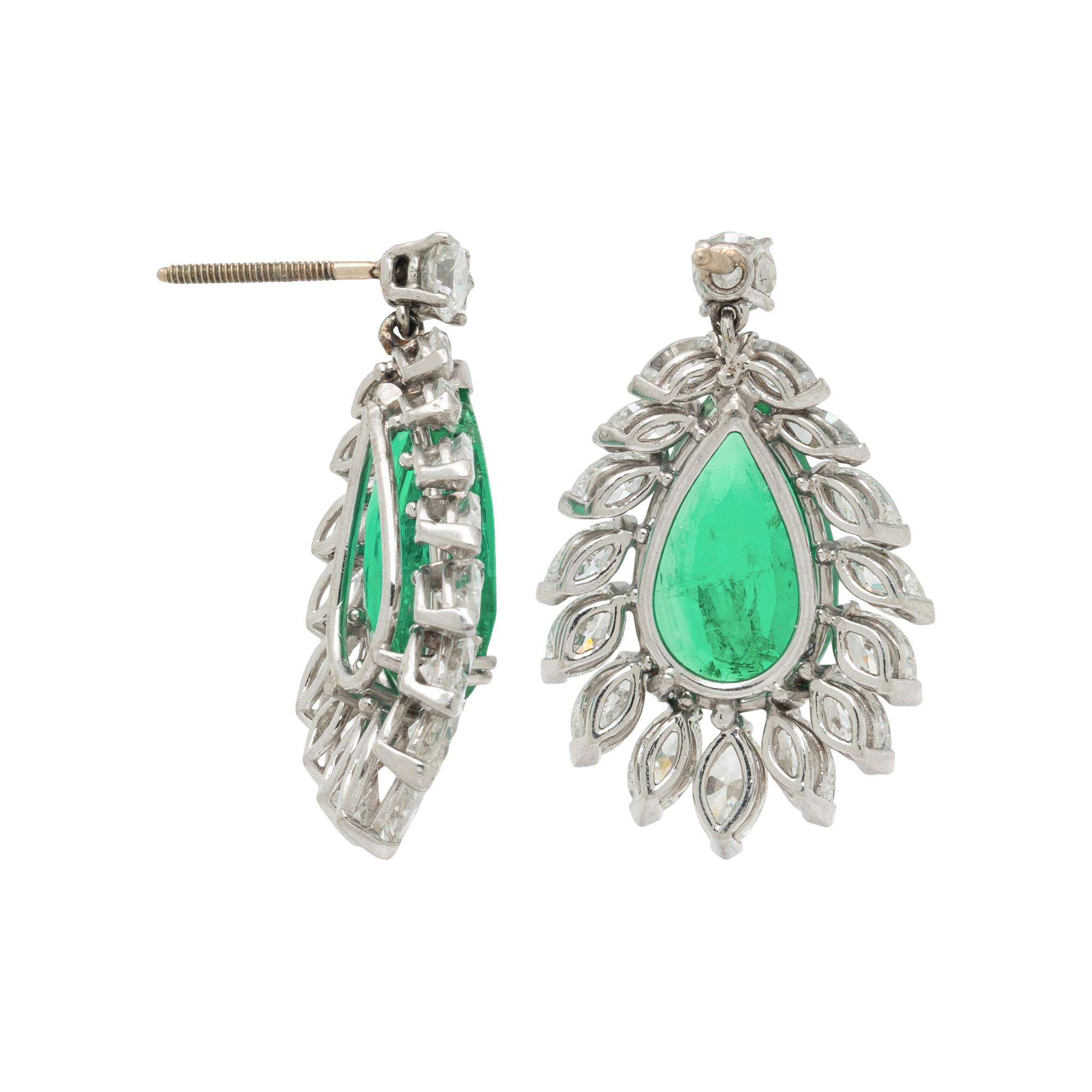 COLOMBIAN EMERALD, DIAMOND, AND PLATINUM PENDANT EARRINGS