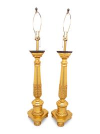 A Pair of Italian Neoclassical Style Carved Giltwood Table Lamps