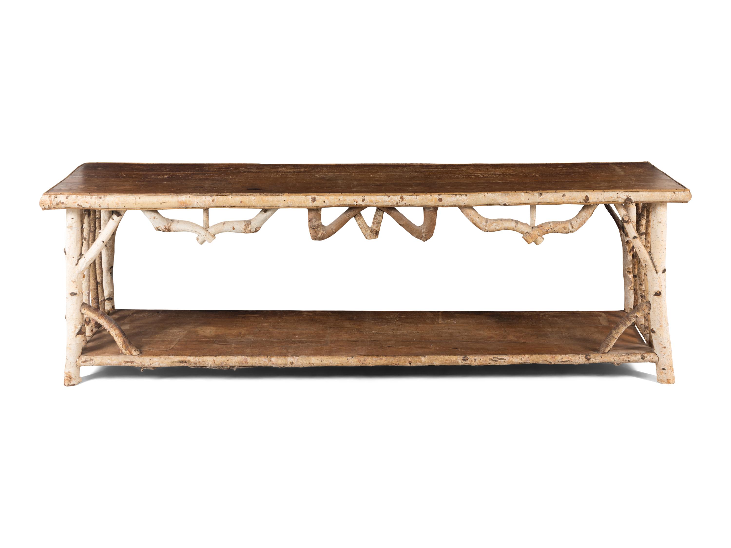 An Adirondack Style Birch and Oak Console Table