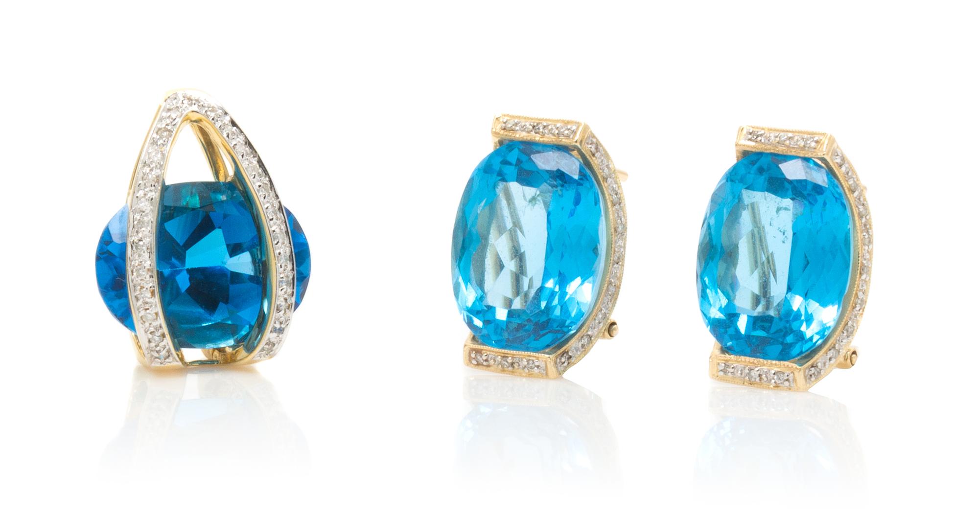 A Collection of Yellow Gold, Blue Topaz and Diamond Jewelry, 17.60 dwts.