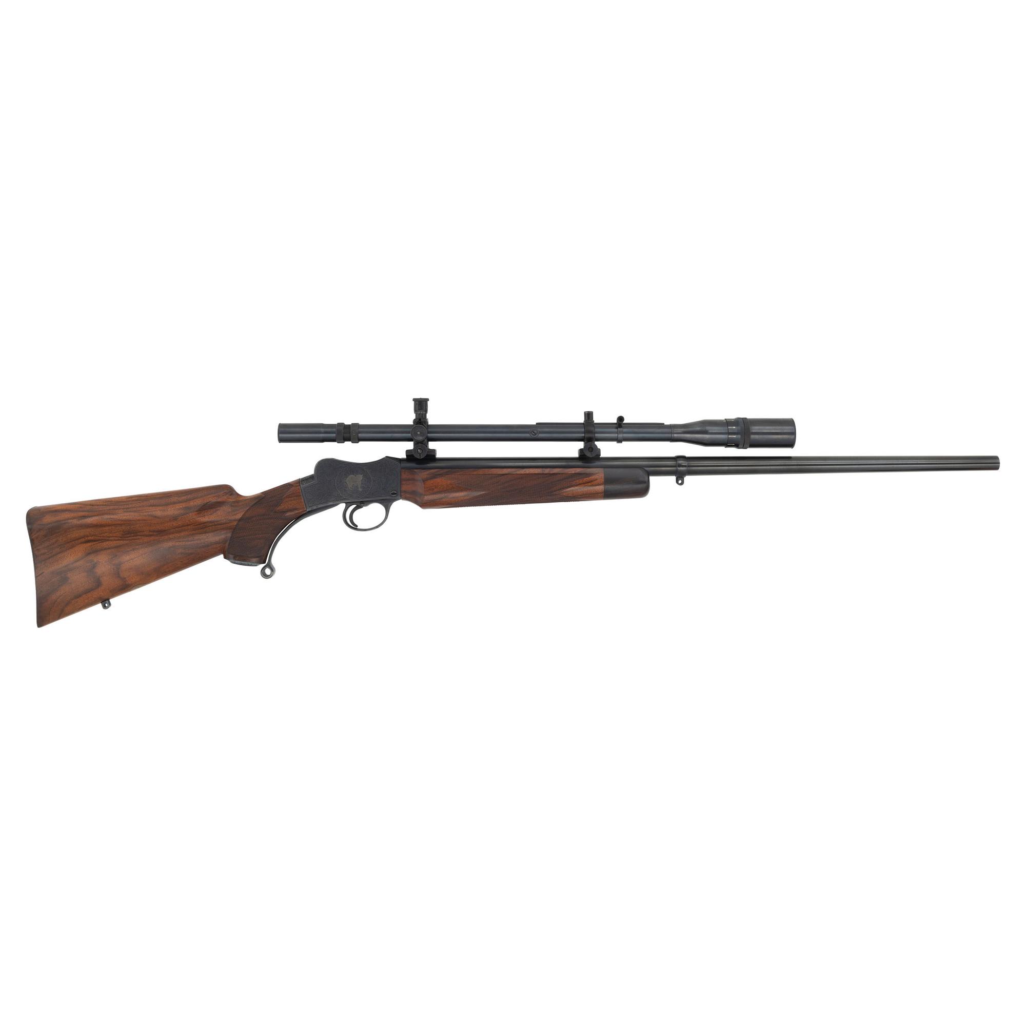 **C.C. Johnson Upgraded Engraved Martini Rifle in .218 Bee Improved with Unertl Scope