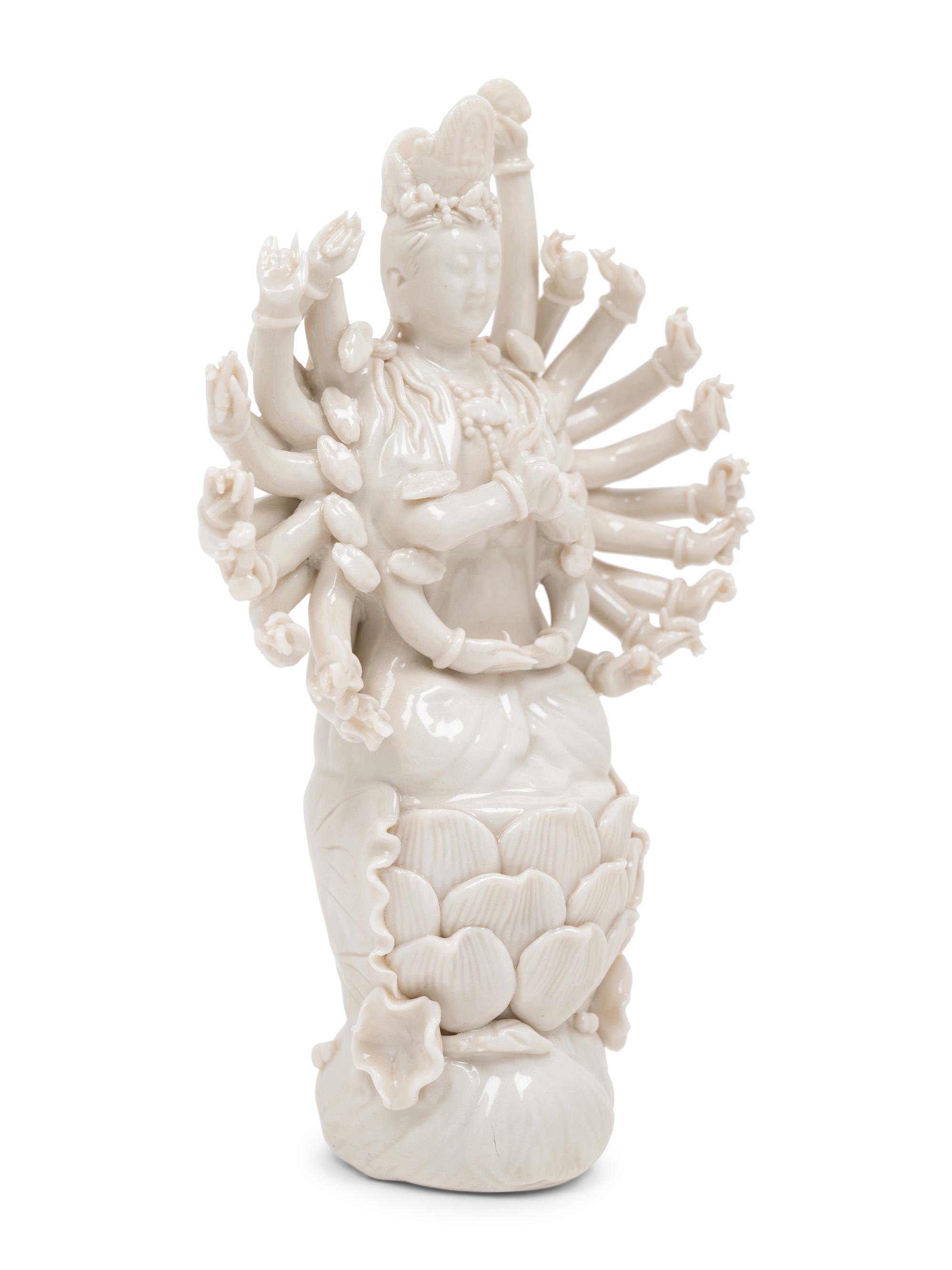 A Chinese Blanc-de-Chine Porcelain Figure of Guanyin