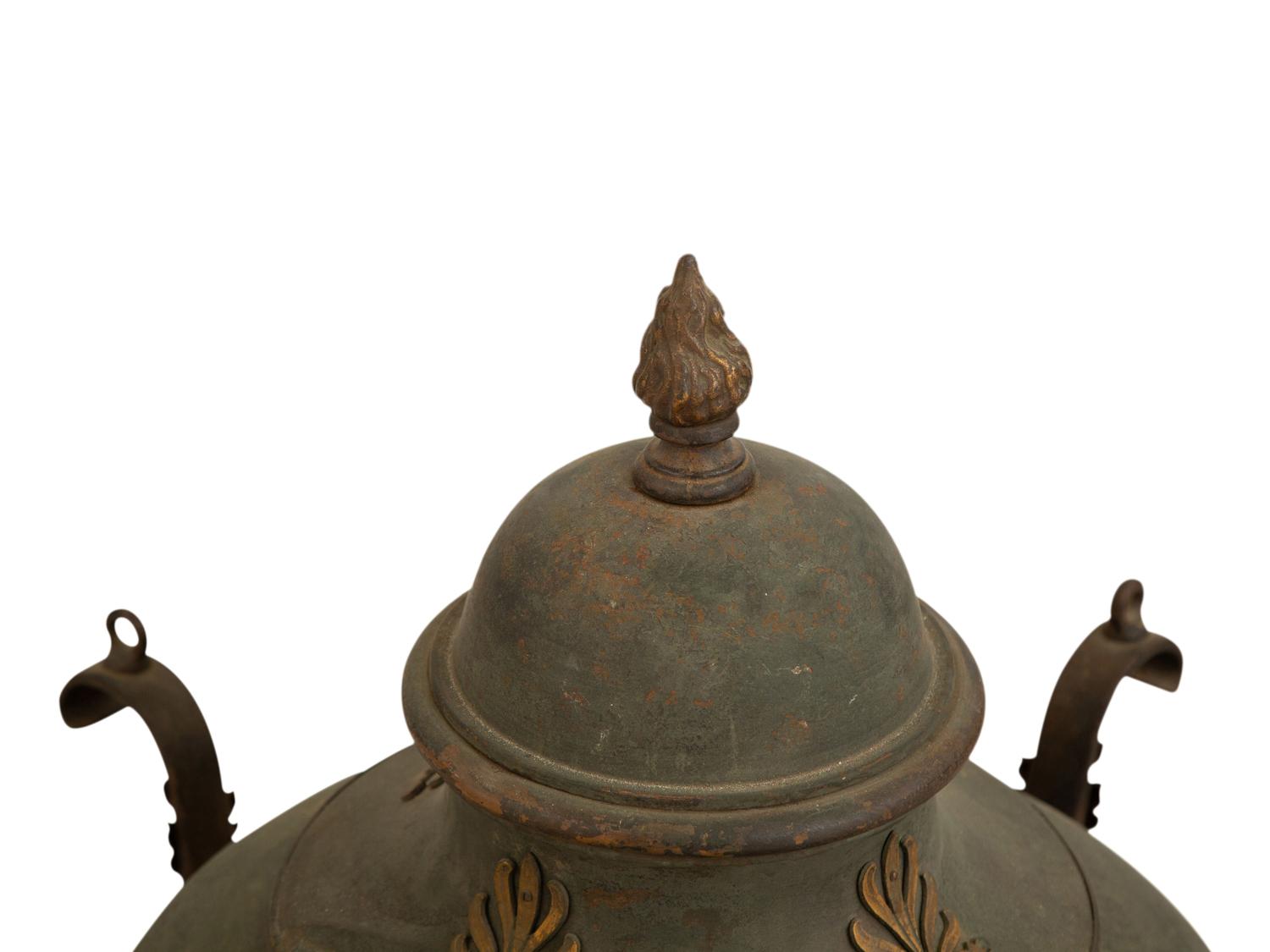 An Empire Style Tole Peint and Iron Brazier with Flame Finial