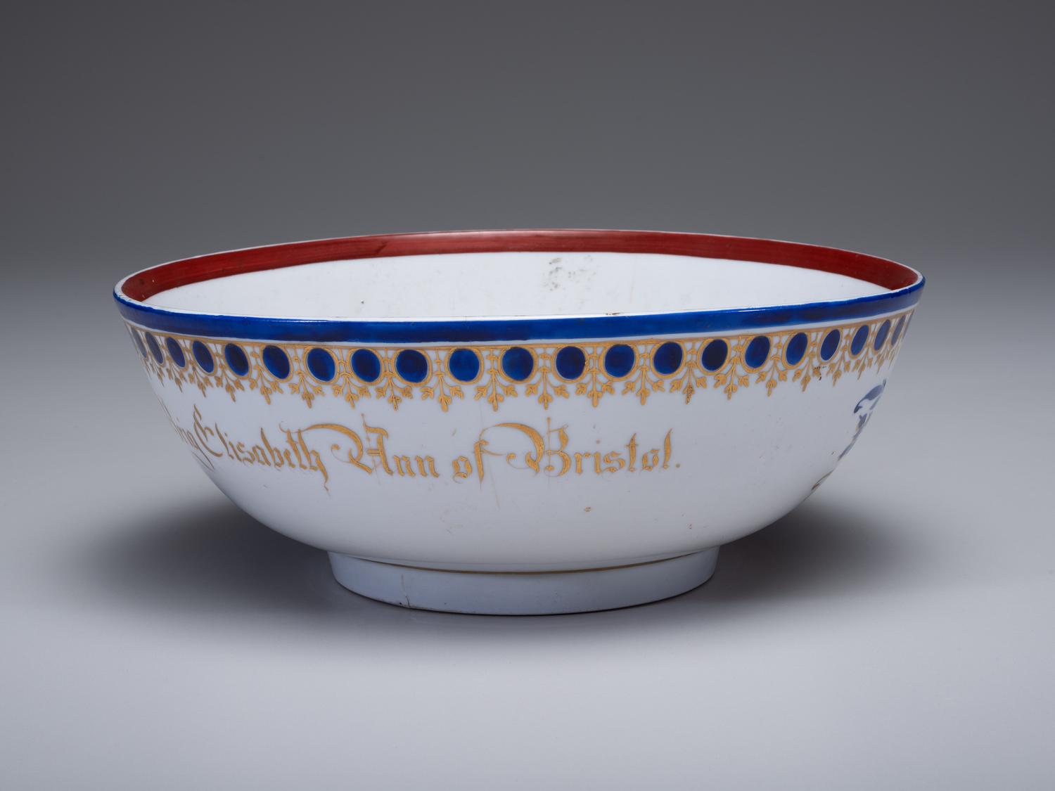 A Parcel Gilt and Painted Porcelain Ship Captain's Bowl