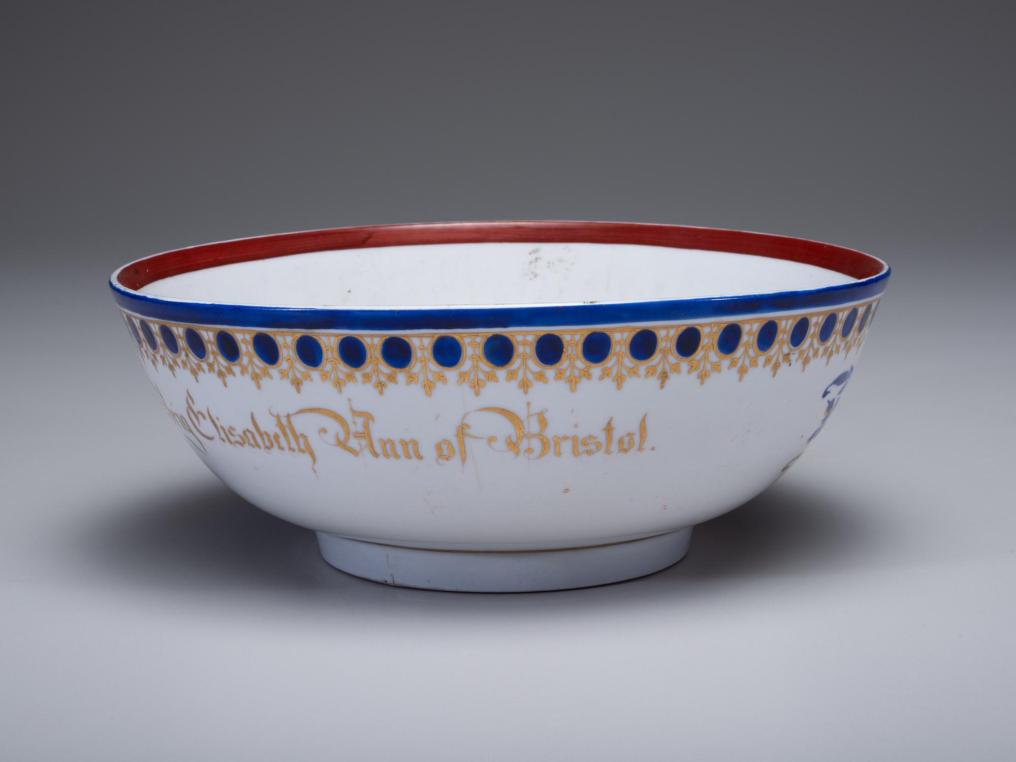 A Parcel Gilt and Painted Porcelain Ship Captain's Bowl