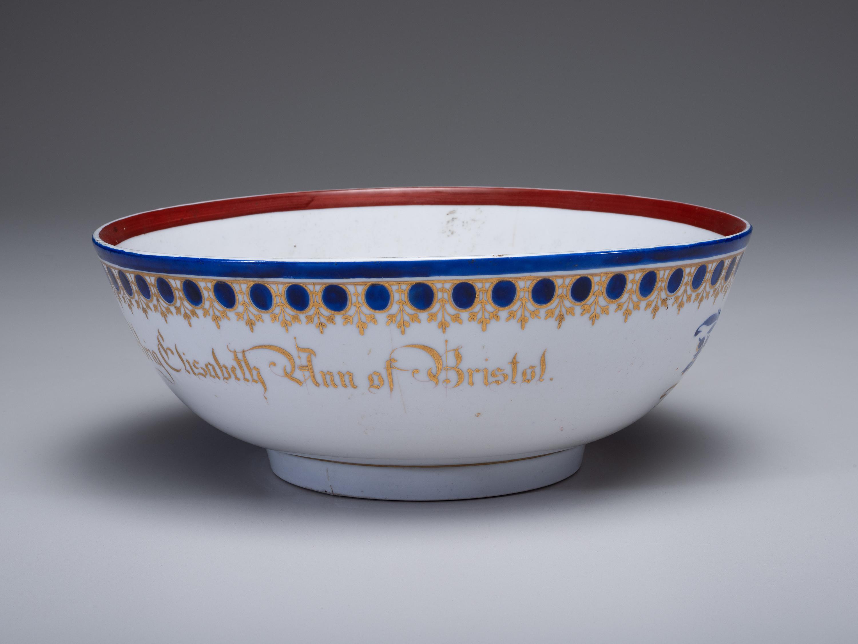 A Parcel Gilt and Painted Porcelain Ship Captain's Bowl