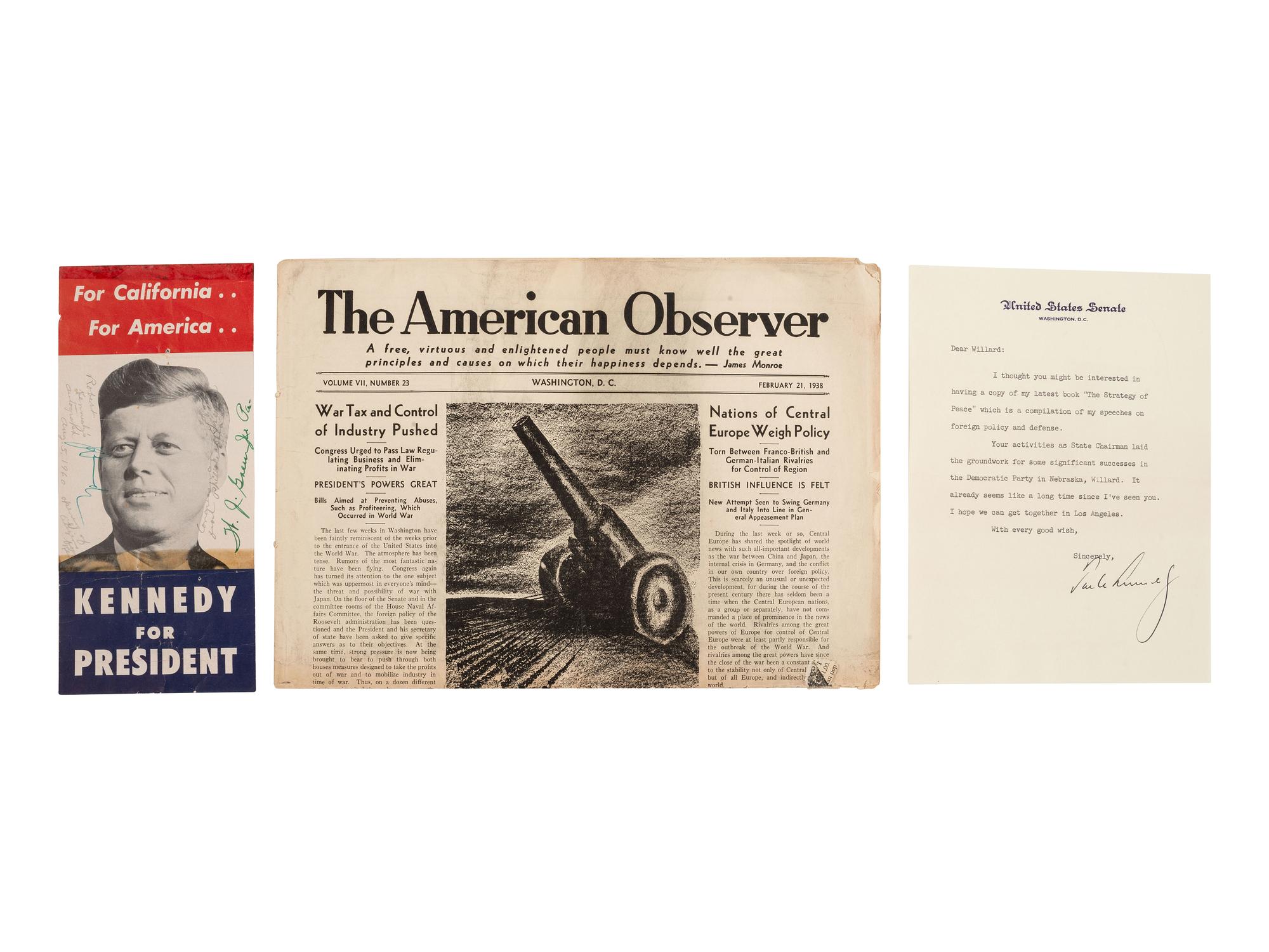 [KENNEDY, John F. (1917-1963)] -- KENNEDY, Robert (1925-1968). Group of letters, ephemera.