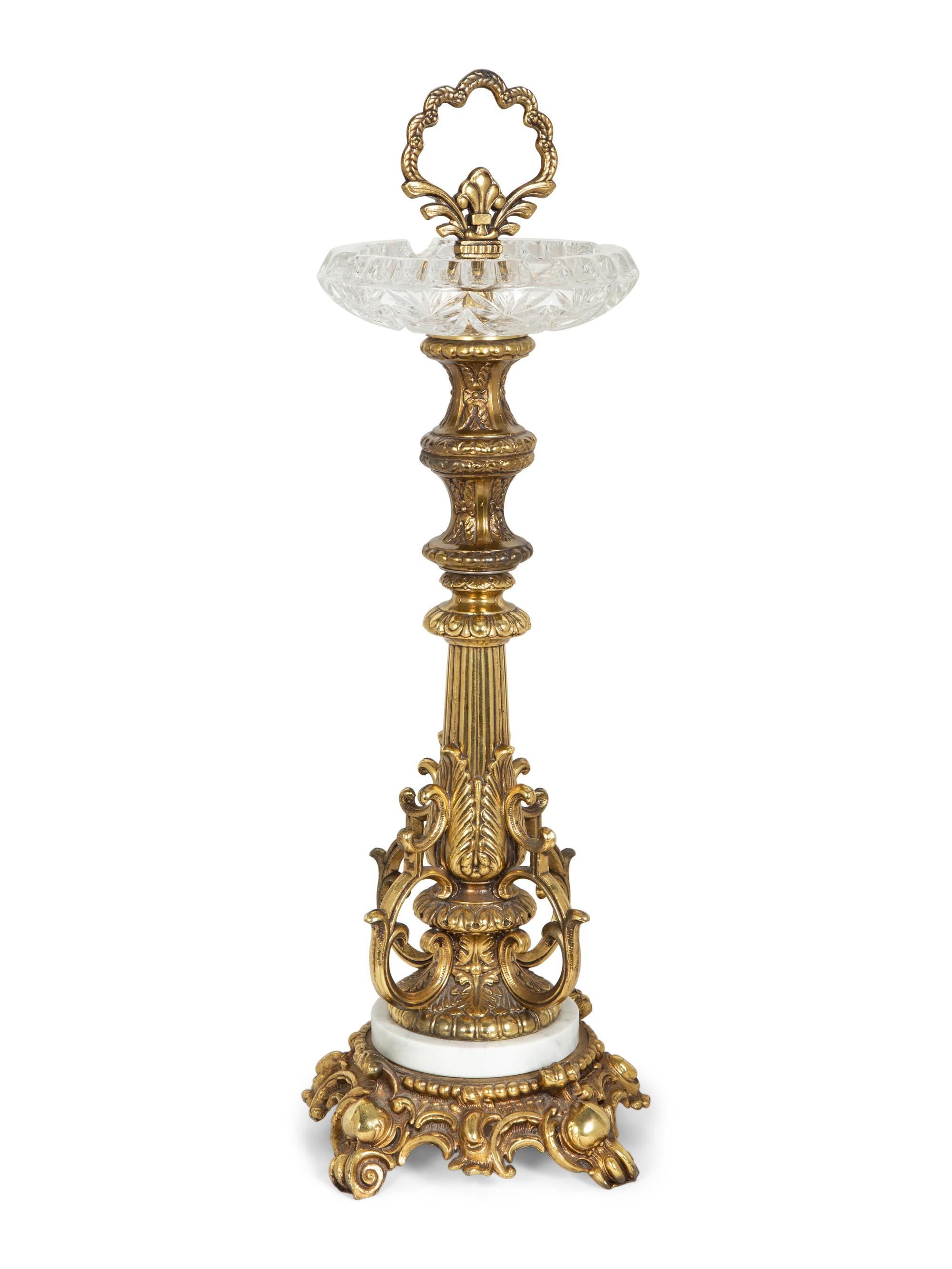 A Continental Gilt Bronze and Cut Glass Smoking Stand — 20th Century