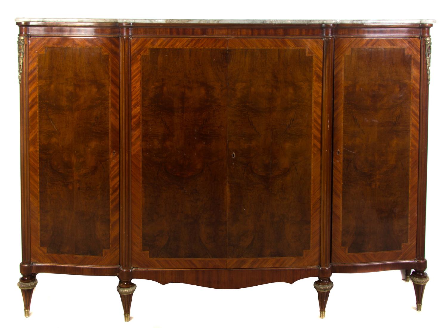 A Louis XVI Style Console Cabinet, Height 57 x width 84 3/4 x depth 20 1/2 inches.