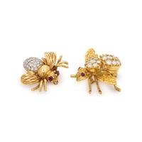 TWO YELLOW GOLD AND DIAMOND BEE PINS