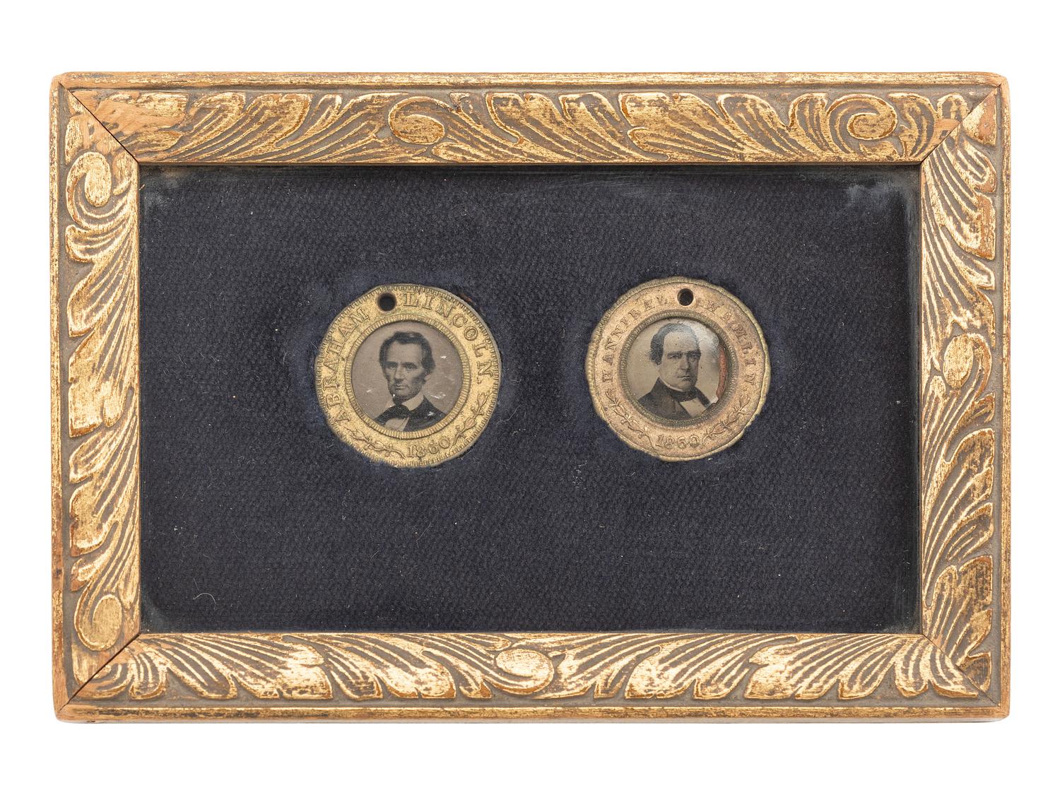 [LINCOLN, Abraham (1809-1865)]. Lincoln and Hamlin 1860 campaign ferrotypes. [ With: ] Miniature portrait of Lincoln.