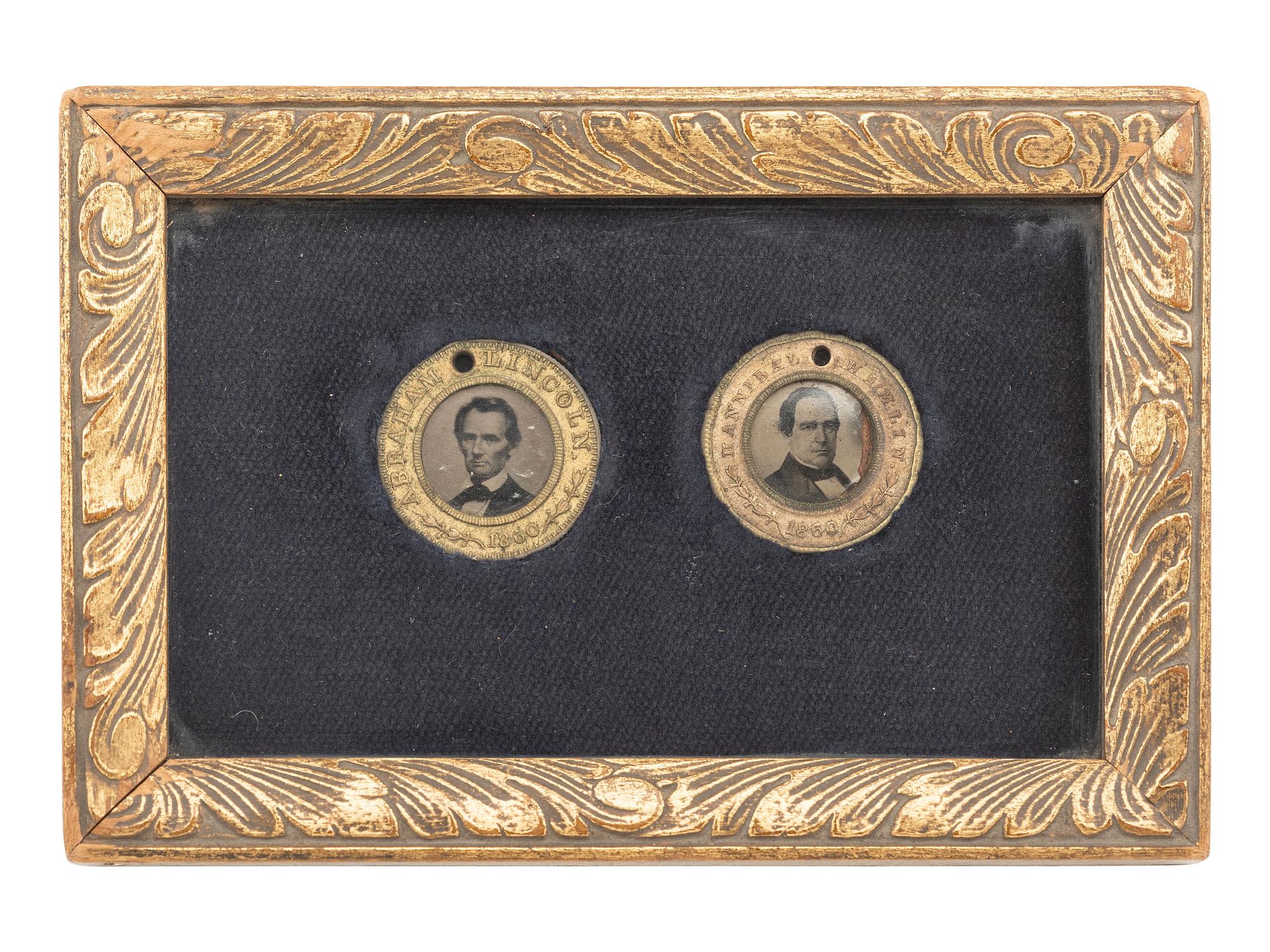 [LINCOLN, Abraham (1809-1865)]. Lincoln and Hamlin 1860 campaign ferrotypes. [ With: ] Miniature portrait of Lincoln.