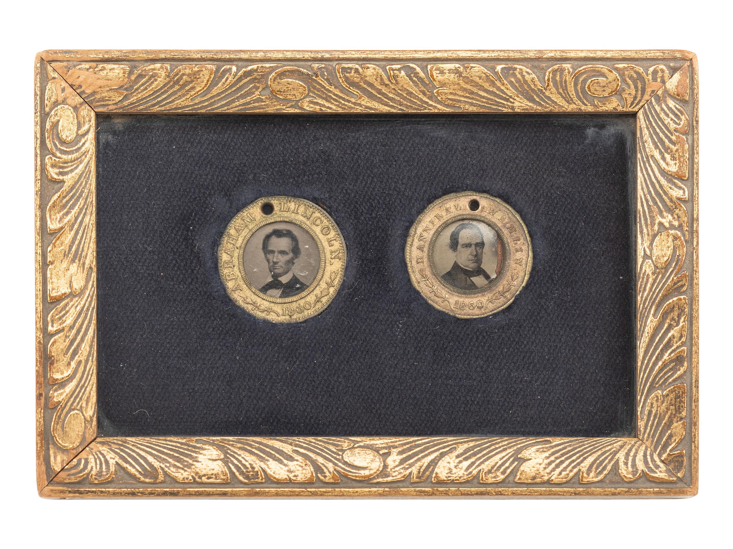 [LINCOLN, Abraham (1809-1865)]. Lincoln and Hamlin 1860 campaign ferrotypes. [ With: ] Miniature portrait of Lincoln.