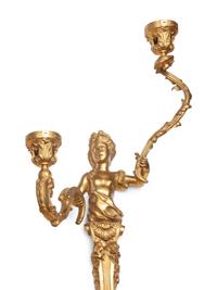 A Pair of Louis XVI Style Gilt Bronze Figural Two-Light Sconces