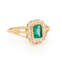 SYNTHETIC EMERALD AND DIAMOND RING