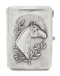 A Russian Silver Cigarette Case, Maker's mark Cyrillic DS, Moscow, the case worked to show the profile of a throughbred horse bordered