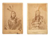 [NATIVE AMERICANS]. 2 cabinet cards of Bull's Ghost and Running Antelope by JACKSON and GARDNER, Washington, DC, ca 1870s.