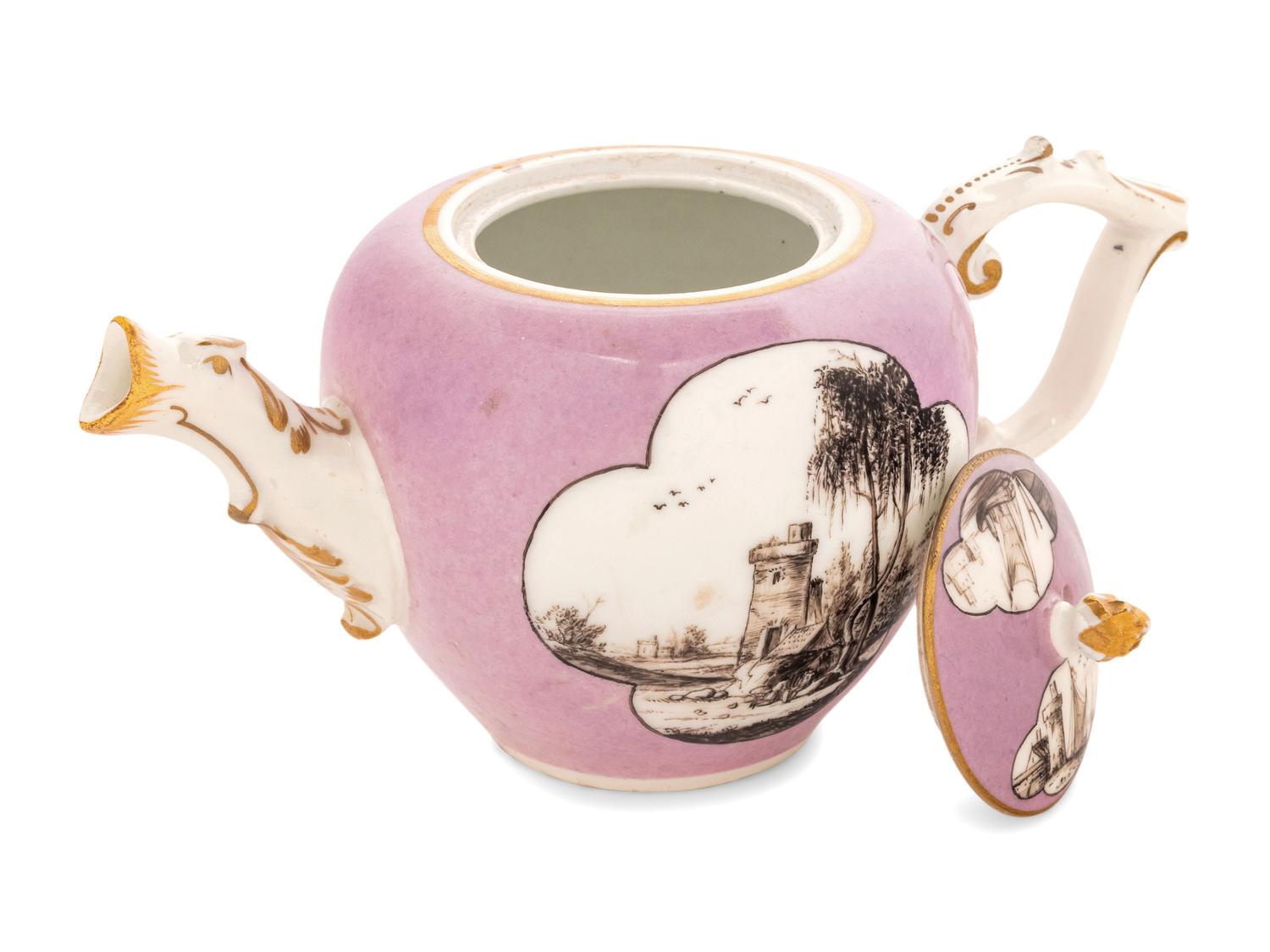 A Meissen Lilac-Ground Porcelain Teapot and Cover