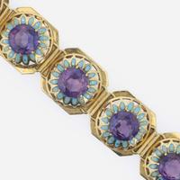 An 18K yellow gold, synthetic sapphire, and enamel bracelet