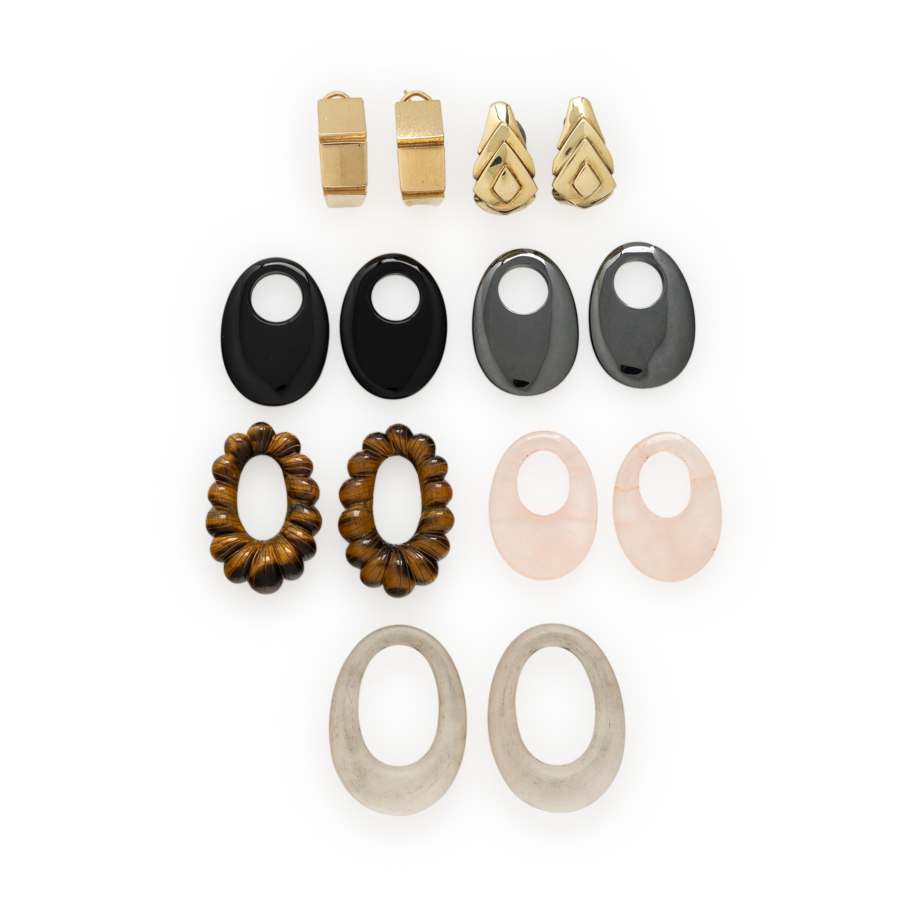 Two Pairs of Yellow Gold Earrings With Interchangeable Drops