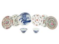 Six Chinese Export Porcelain Plates and Two Blue and White Bowls