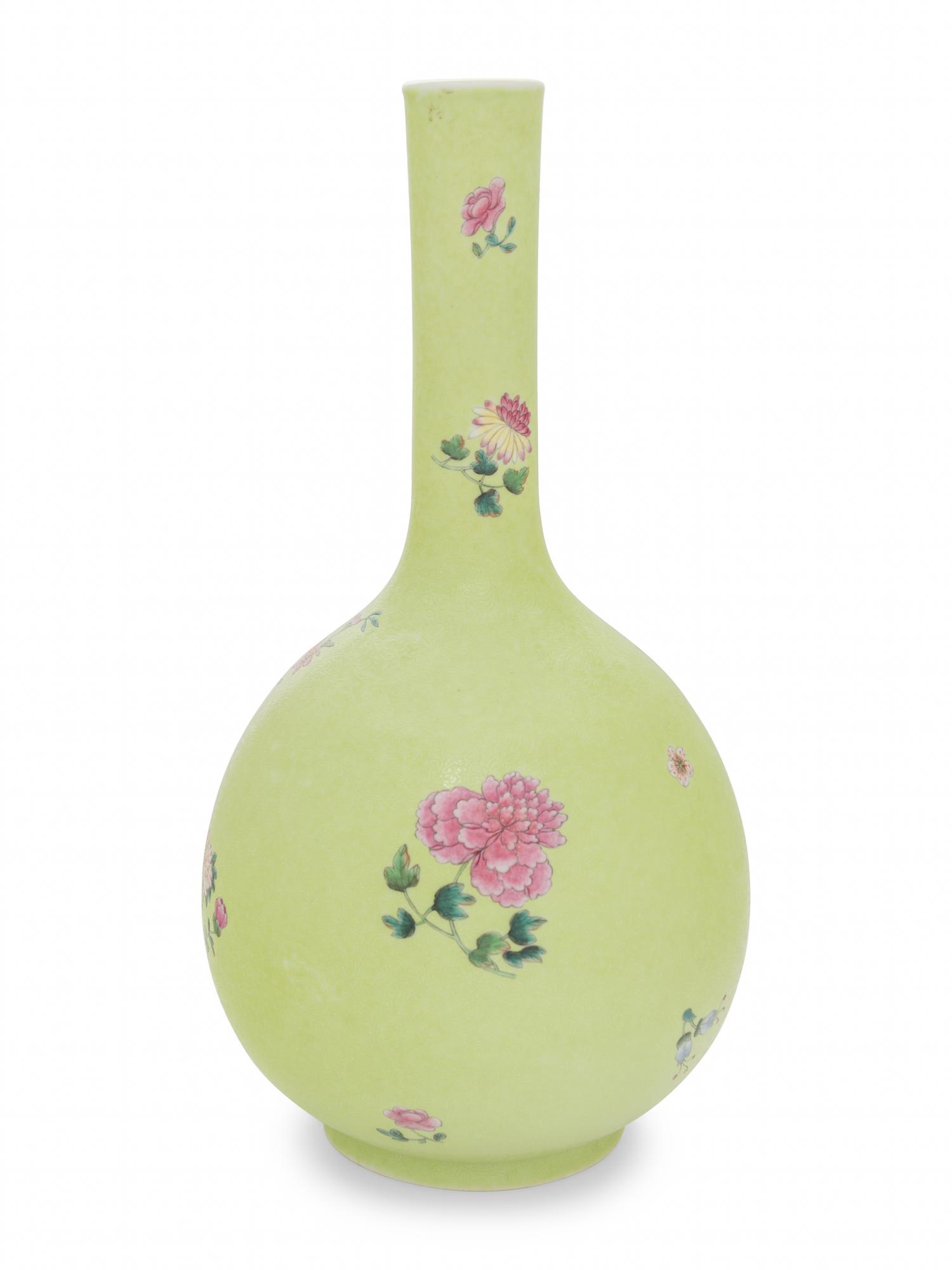 A Lime Green-Ground Sgraffito 'Floral' Bottle Vase