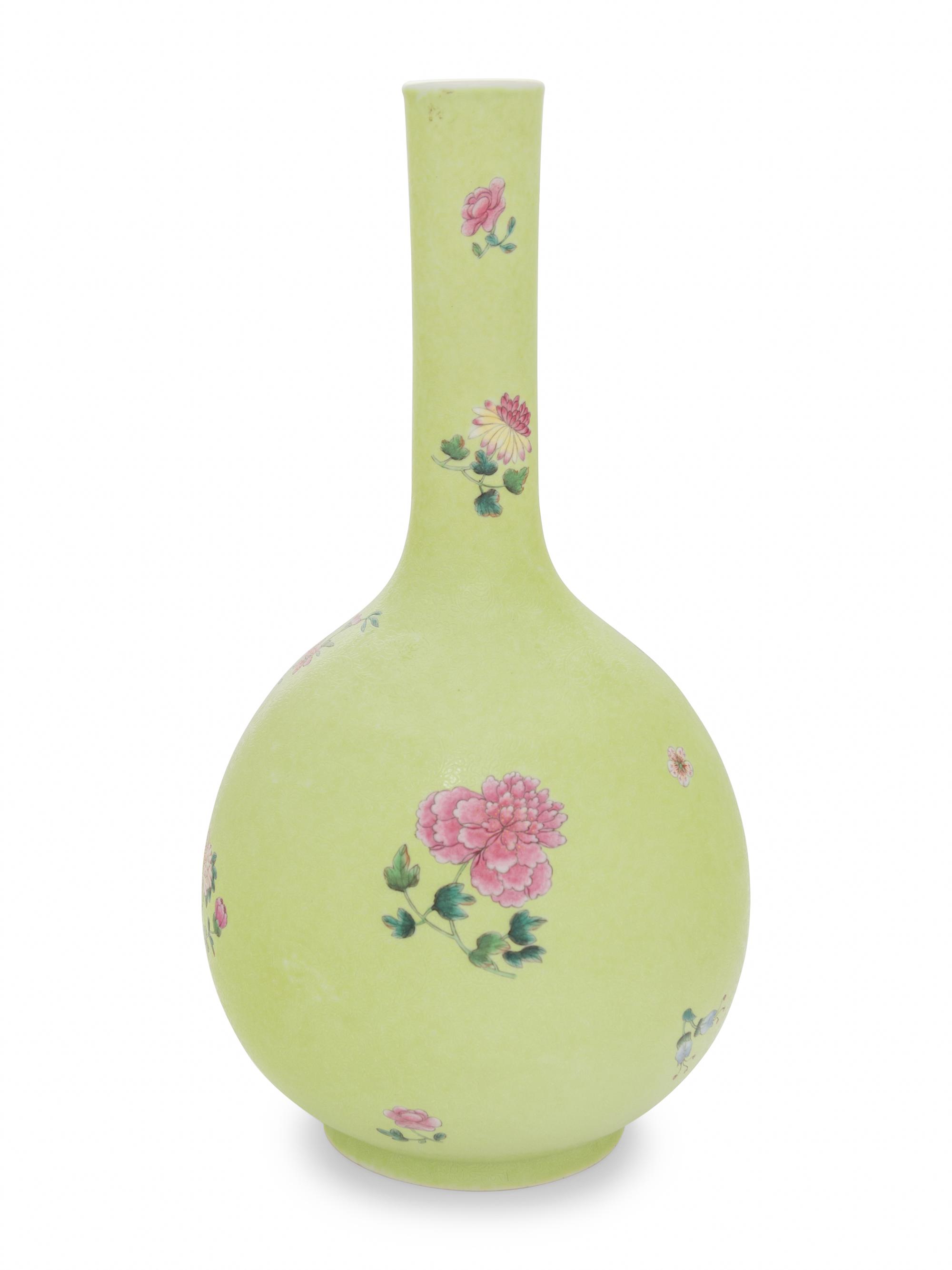 A Lime Green-Ground Sgraffito 'Floral' Bottle Vase