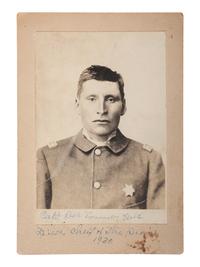 [NATIVE AMERICAN]. Silver gelatin portrait of Red Tomahawk, copied from original photograph. Ca late 19th-early 20th century.