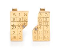 A Pair of 14 Karat Yellow Gold and Diamond Bingo Cufflinks,