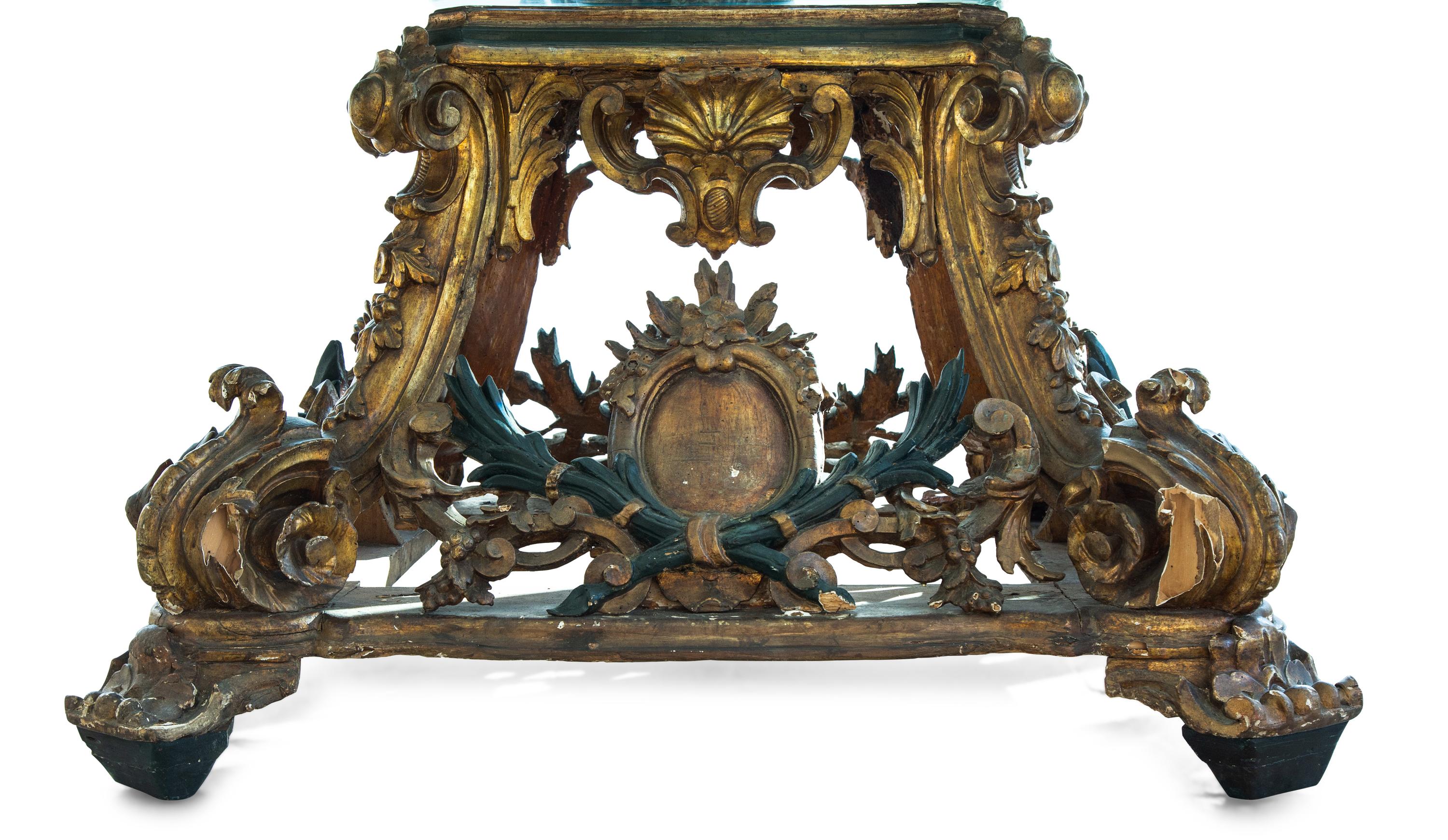 A Venetian Painted and Parcel Gilt Carved Wood Table Base — 18TH CENTURY
