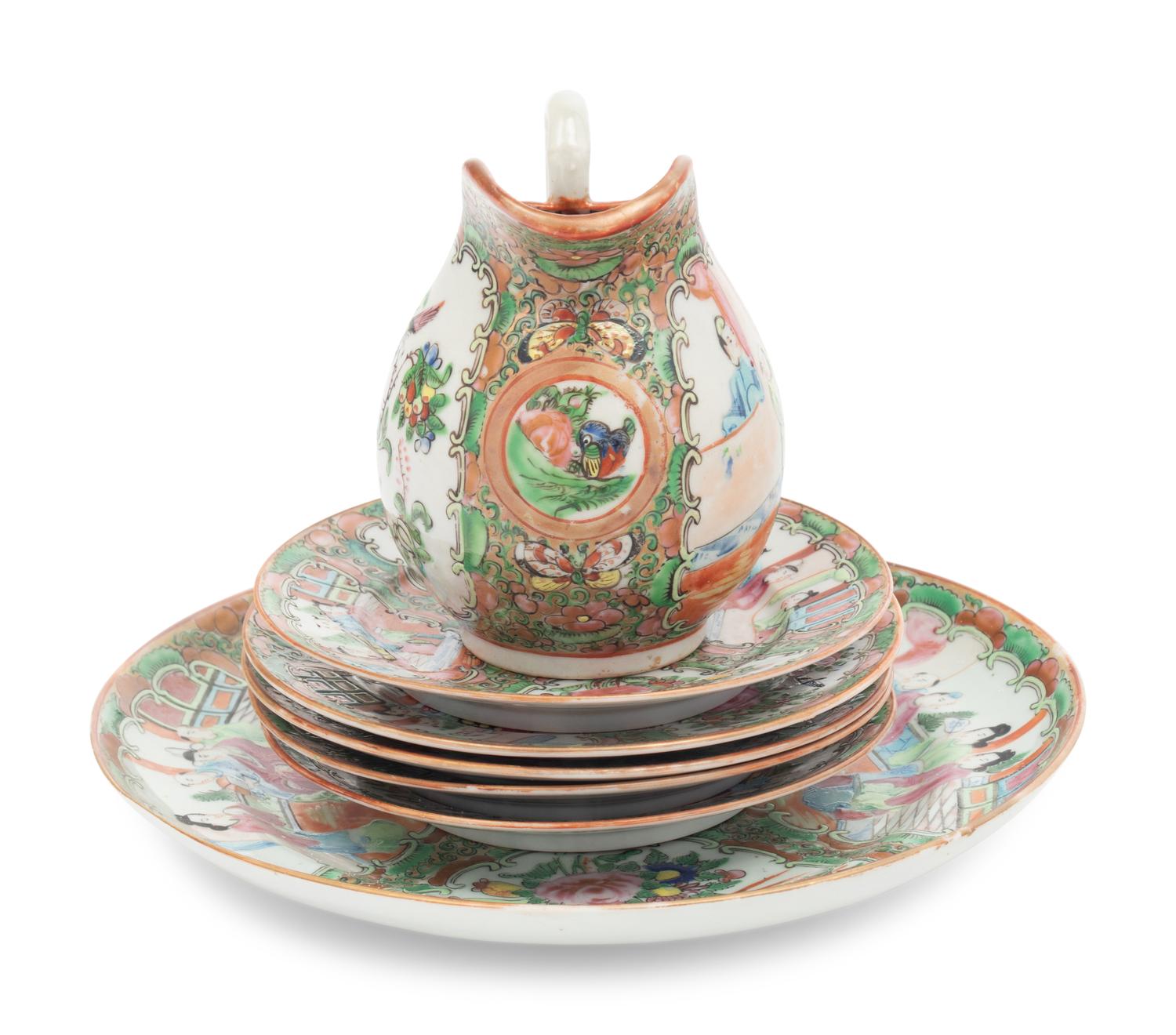 Seven Chinese Export Rose Medallion Porcelain Articles
