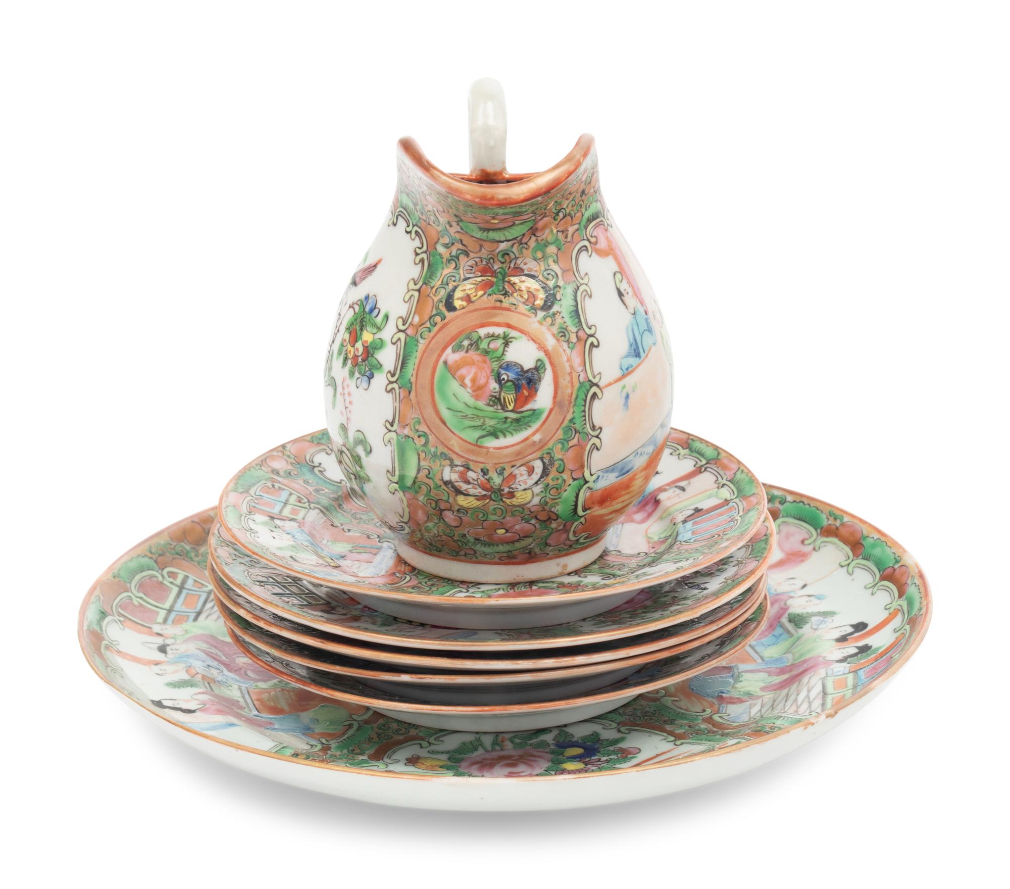 Seven Chinese Export Rose Medallion Porcelain Articles
