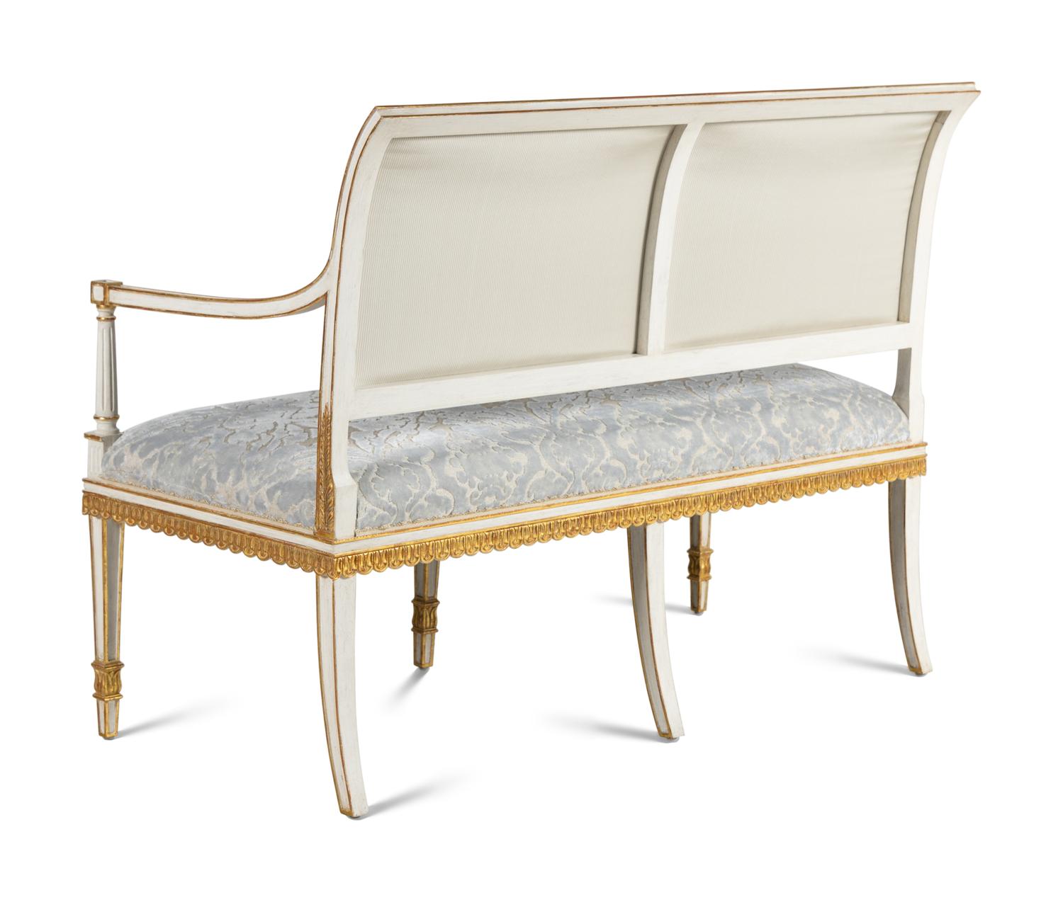 A Neoclassical Style Painted and Parcel Gilt Settee