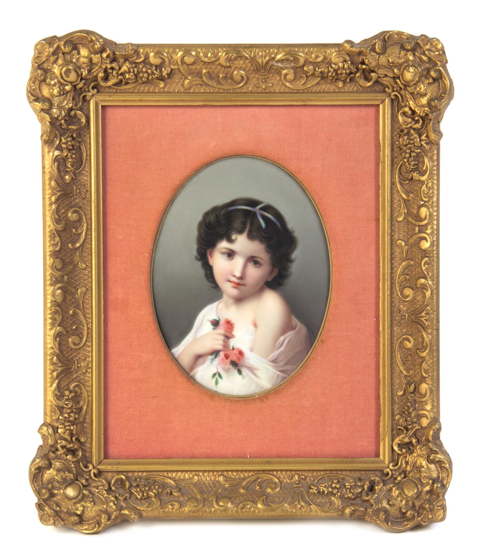 A German Porcelain Plaque, Height 6 1/2 x width 4 3/4 inches.