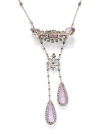 WHITE GOLD, TOURMALINE, AND DIAMOND BROOCH/NECKLACE