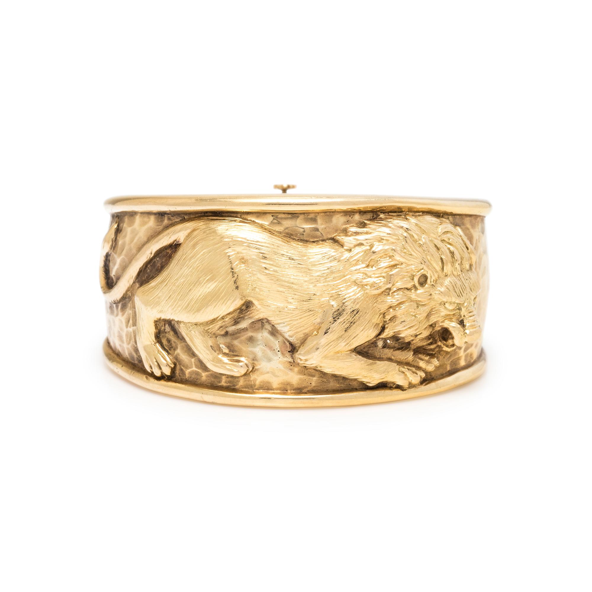 YELLOW GOLD LION BANGLE BRACELET