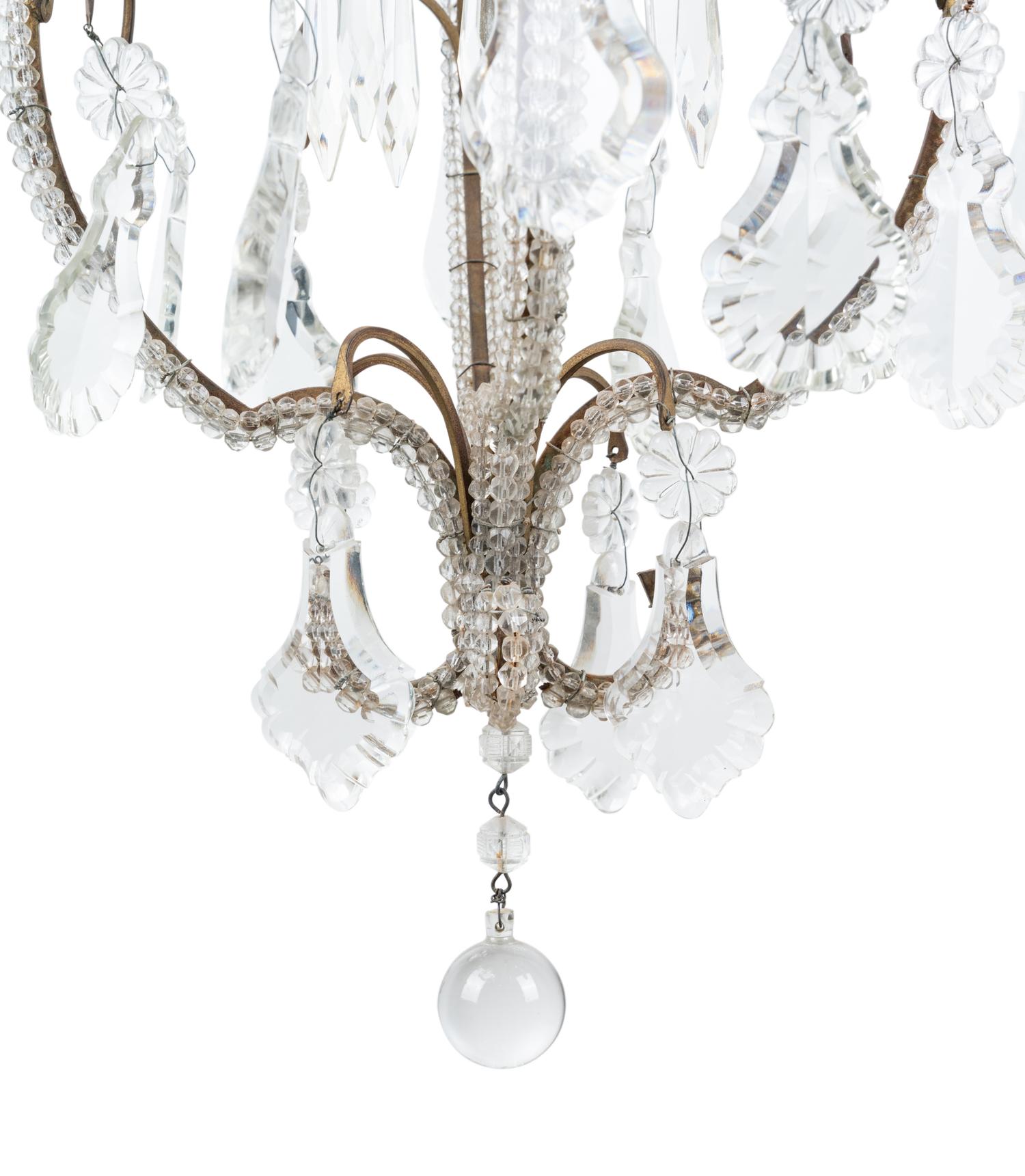 A Silvered Metal and Glass-Beaded Single-Light Chandelier