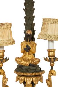 A Pair of Painted and Parcel Gilt Carved Wood Sconces