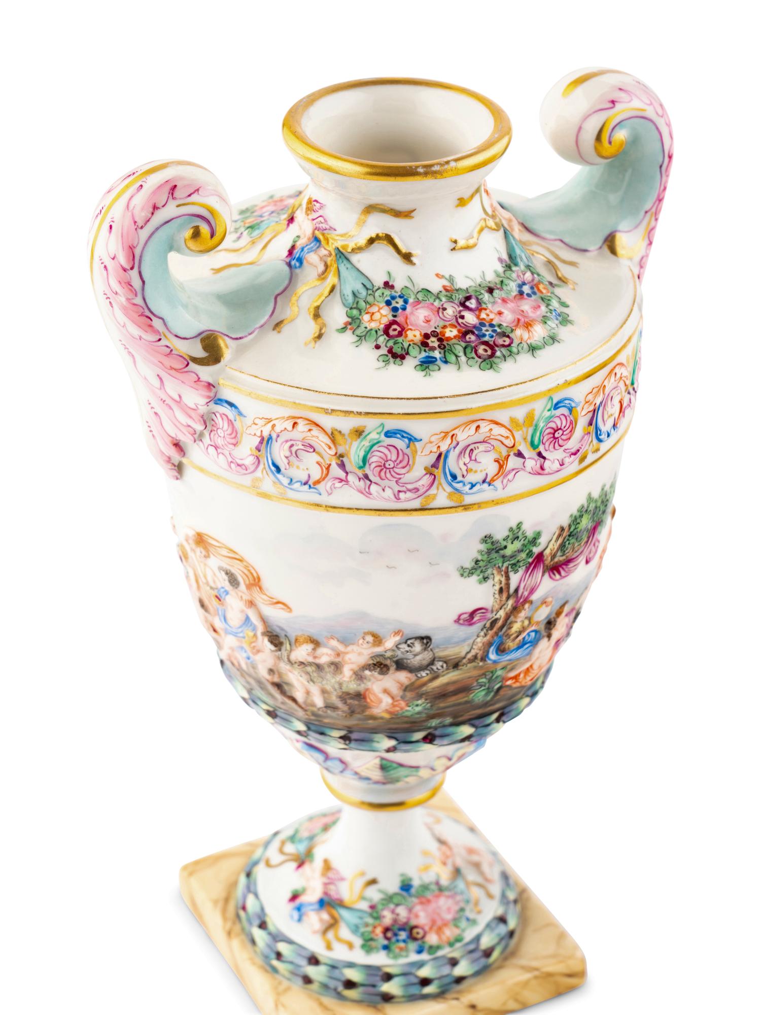 A Pair of Capodimonte Style Urns